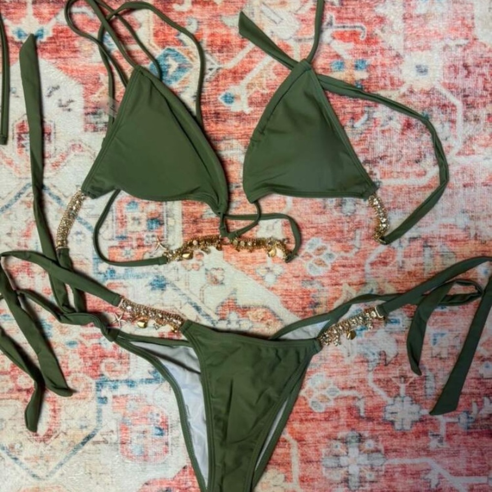 SHEIN Khaki Bikini with Gold Accents